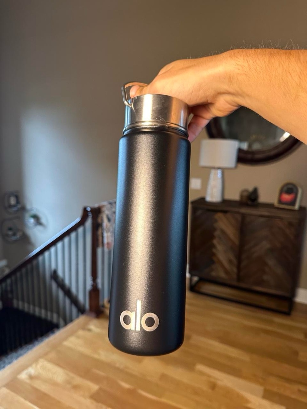 ALO Yoga Black Stainless Insulated Bottle with Silver Cap
